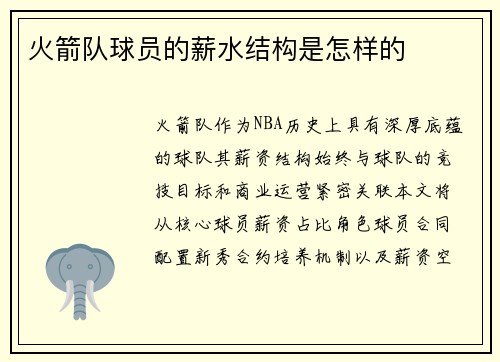 火箭队球员的薪水结构是怎样的
